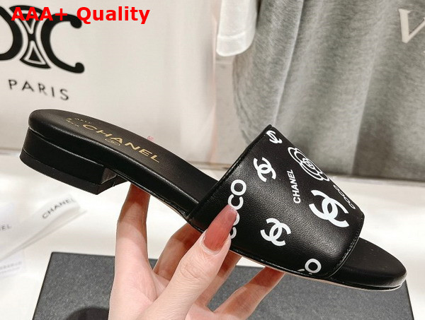 Chanel Leather Mule in Black Printed Lambskin Replica