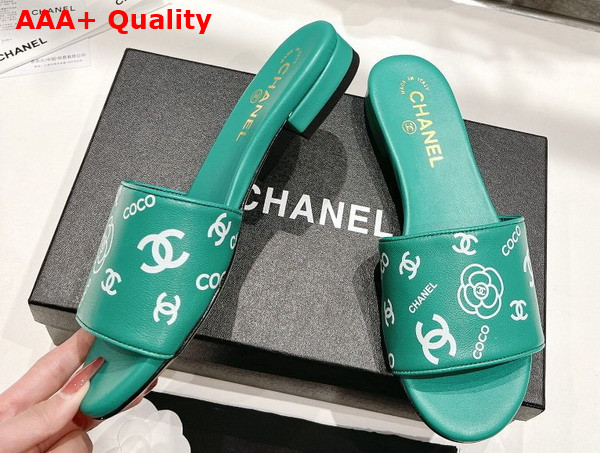 Chanel Leather Mule in Green Printed Lambskin Replica