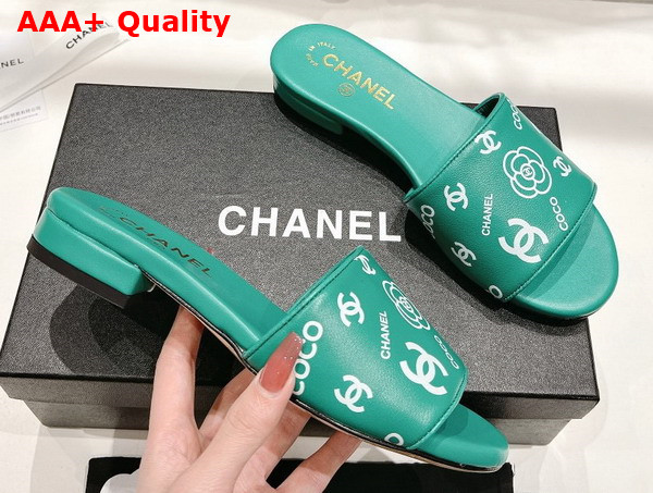 Chanel Leather Mule in Green Printed Lambskin Replica