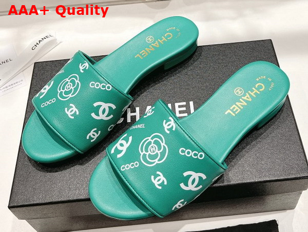 Chanel Leather Mule in Green Printed Lambskin Replica