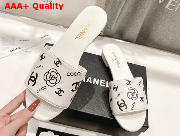 Chanel Leather Mule in White Printed Lambskin Replica