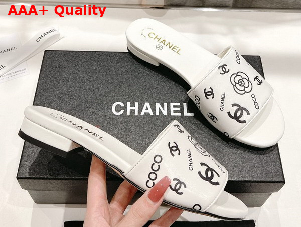 Chanel Leather Mule in White Printed Lambskin Replica