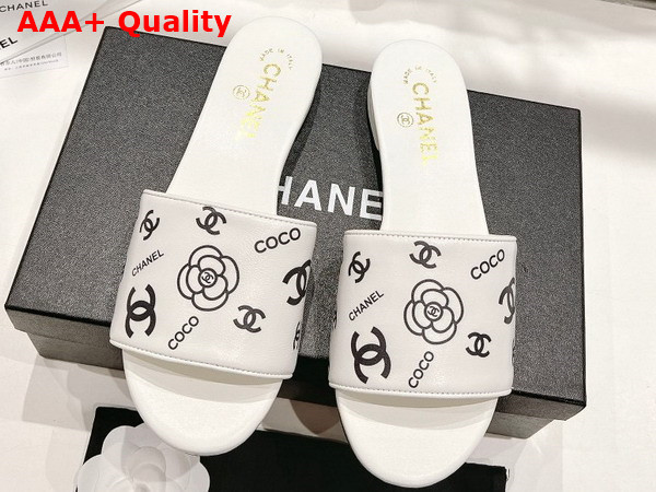 Chanel Leather Mule in White Printed Lambskin Replica