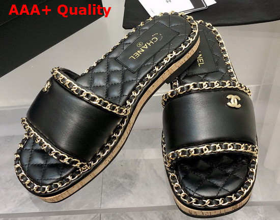 Chanel Leather Mules in Black with Chain Trims Replica