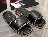 Chanel Leather Mules in Black with Chain Trims Replica