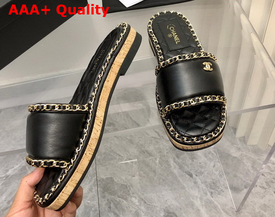 Chanel Leather Mules in Black with Chain Trims Replica