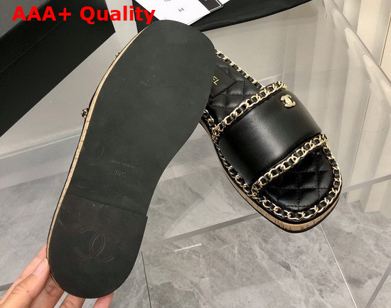 Chanel Leather Mules in Black with Chain Trims Replica