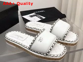 Chanel Leather Mules in White with Chain Trims Replica