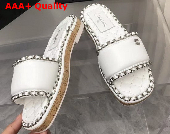 Chanel Leather Mules in White with Chain Trims Replica