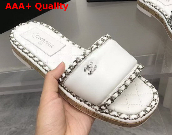 Chanel Leather Mules in White with Chain Trims Replica