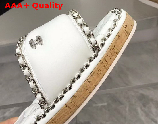 Chanel Leather Mules in White with Chain Trims Replica