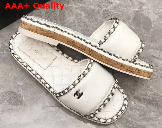 Chanel Leather Mules in White with Chain Trims Replica