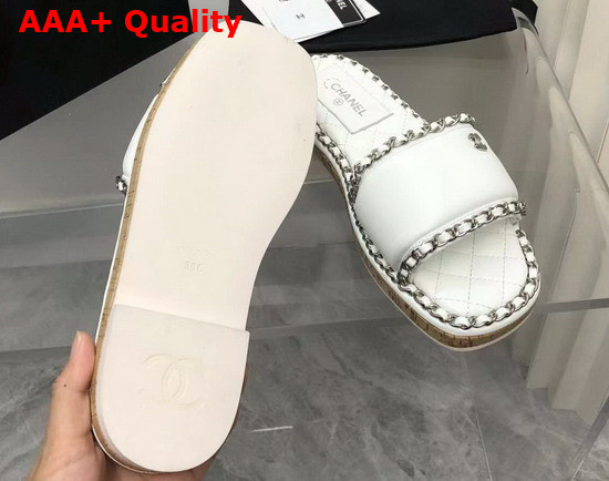 Chanel Leather Mules in White with Chain Trims Replica