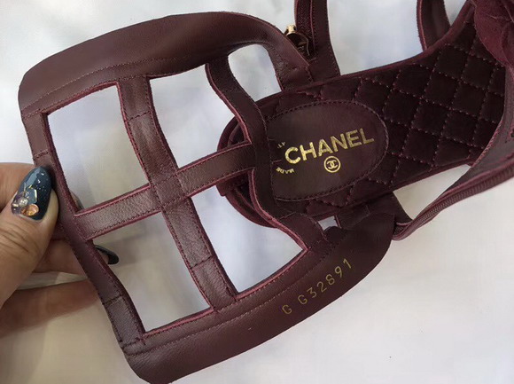 Chanel Leather Sandals Camellias in Burgundy Suede