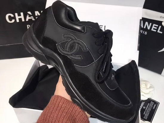 Chanel Leather Sneaker in Black Calfskin and Suede Calfskin