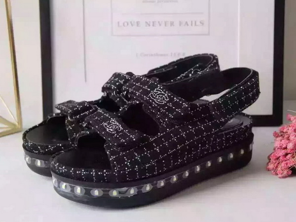 Chanel Led Sandals Black Tweed for Sale