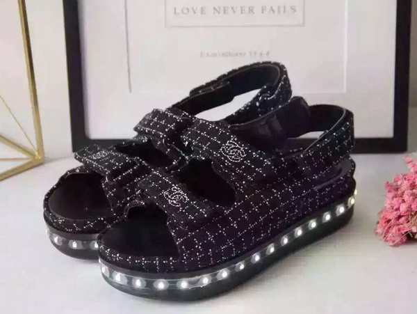 Chanel Led Sandals Black Tweed for Sale