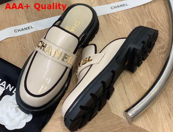 Chanel Letter Mules in Beige Patent Leather Replica