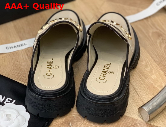 Chanel Letter Mules in Beige Patent Leather Replica