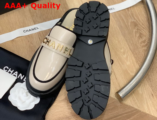 Chanel Letter Mules in Beige Patent Leather Replica