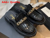 Chanel Letter Mules in Black Patent Leather Replica