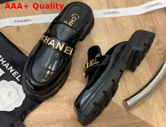 Chanel Letter Mules in Black Patent Leather Replica