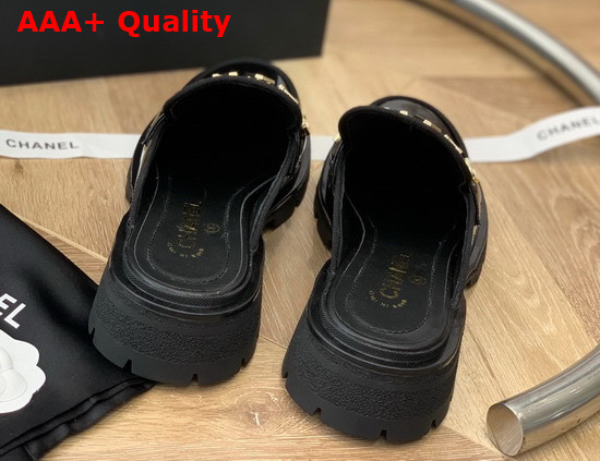 Chanel Letter Mules in Black Patent Leather Replica