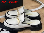 Chanel Letter Mules in White Patent Leather Replica