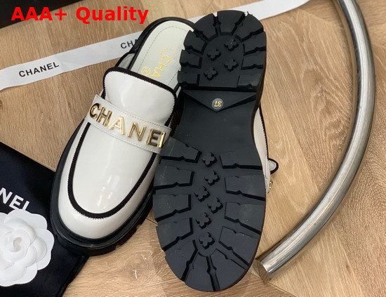 Chanel Letter Mules in White Patent Leather Replica