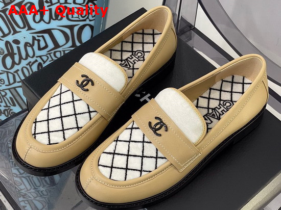 Chanel Loafers Beige Calfskin and White Lamb Wool Replica