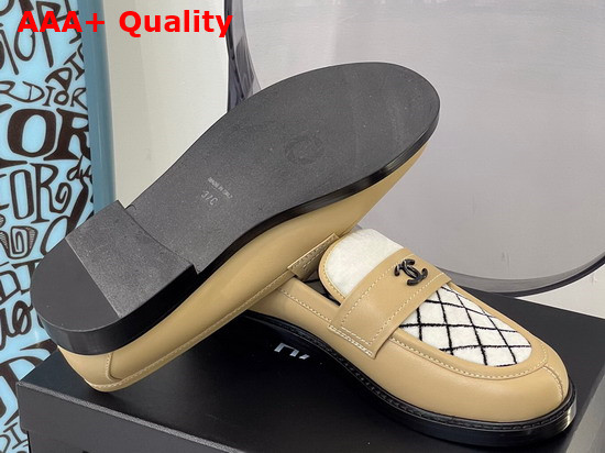 Chanel Loafers Beige Calfskin and White Lamb Wool Replica