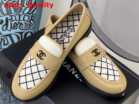 Chanel Loafers Beige Calfskin and White Lamb Wool Replica