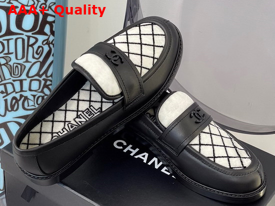 Chanel Loafers Black Calfskin and White Lamb Wool Replica