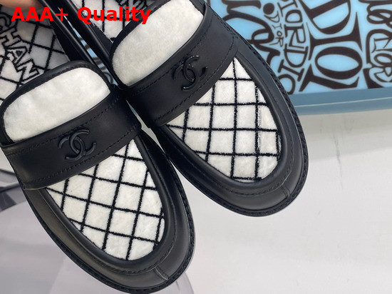 Chanel Loafers Black Calfskin and White Lamb Wool Replica