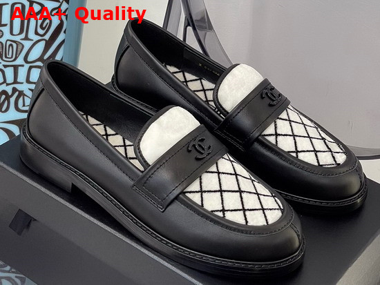 Chanel Loafers Black Calfskin and White Lamb Wool Replica