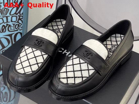 Chanel Loafers Black Calfskin and White Lamb Wool Replica