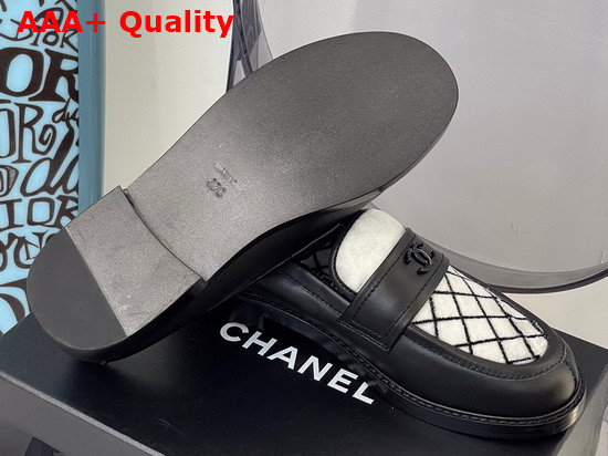 Chanel Loafers Black Calfskin and White Lamb Wool Replica