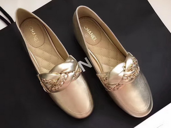 Chanel Loafers Gold Metallic Calfskin For Sale