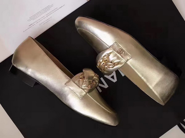 Chanel Loafers Gold Metallic Calfskin For Sale