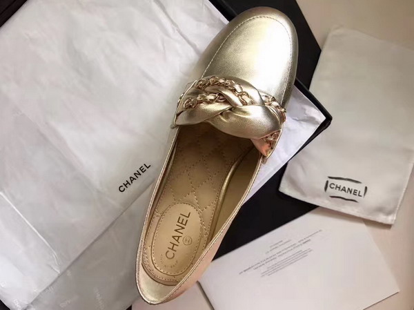 Chanel Loafers Gold Metallic Calfskin For Sale