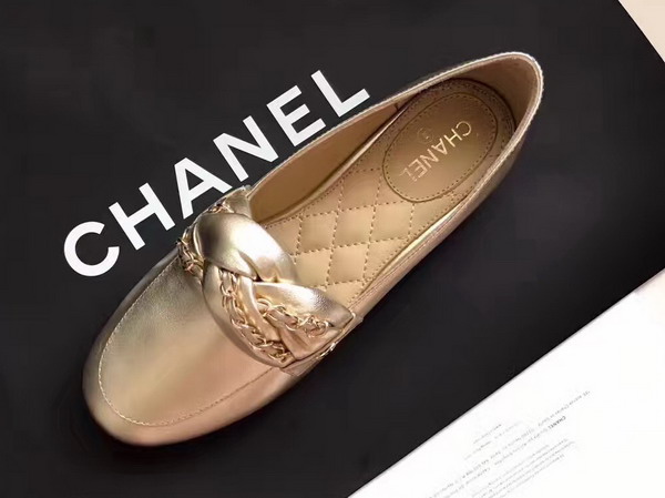 Chanel Loafers Gold Metallic Calfskin For Sale