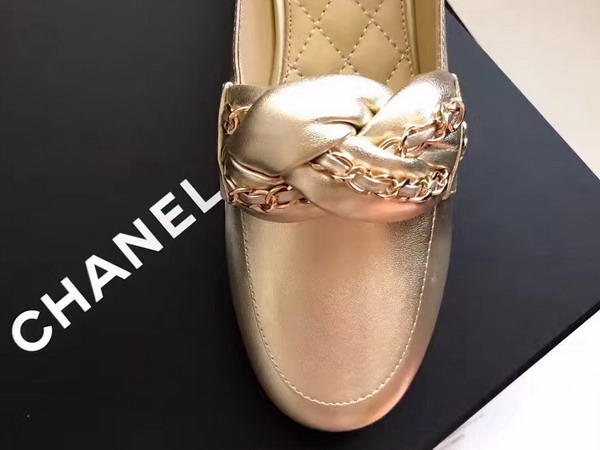 Chanel Loafers Gold Metallic Calfskin For Sale