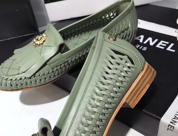 Chanel Loafers Light Green Weaved Calfskin