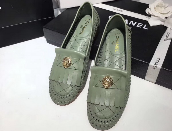 Chanel Loafers Light Green Weaved Calfskin