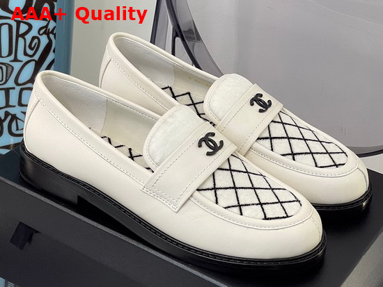 Chanel Loafers White Calfskin and Lamb Wool Replica