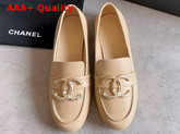 Chanel Loafers in Beige Calfskin with Gold CC Replica