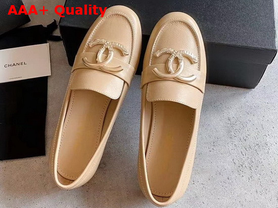 Chanel Loafers in Beige Calfskin with Gold CC Replica