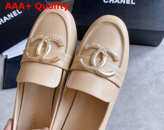 Chanel Loafers in Beige Calfskin with Gold CC Replica