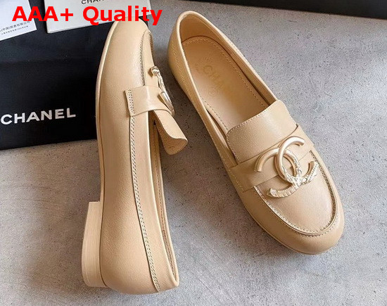 Chanel Loafers in Beige Calfskin with Gold CC Replica