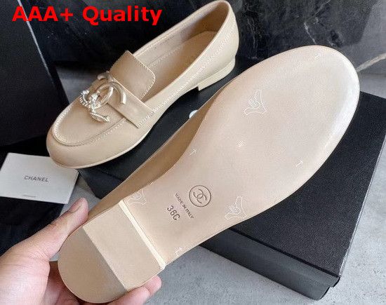 Chanel Loafers in Beige Calfskin with Gold CC Replica